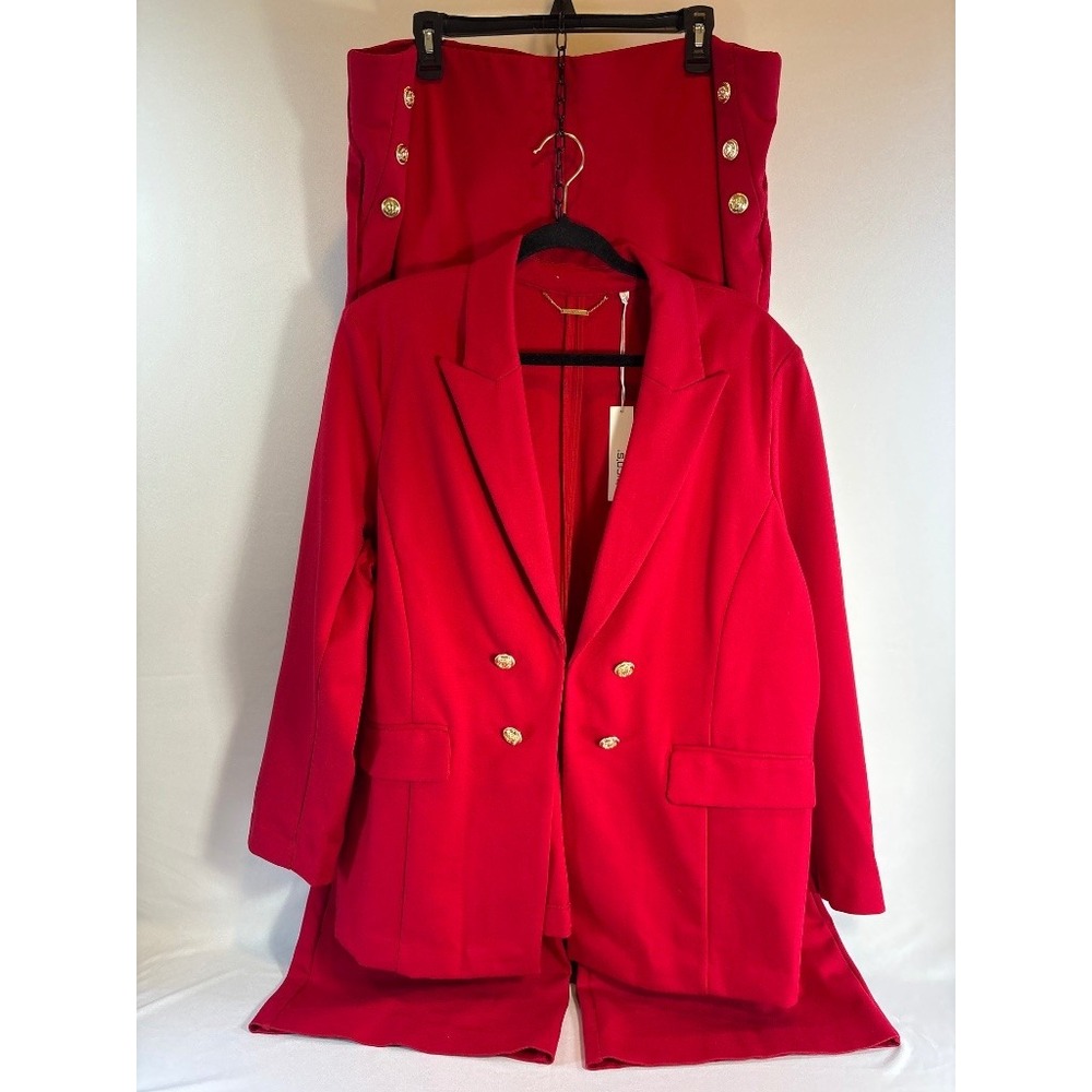 Chico's Ponte Blazer Wide Leg Pants Suit Set Wild Poppy Red Size 4 / 20T